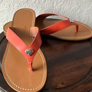 Coach: Ellis (FG 2097) Leather Slip On Thong Flip Flop- Silver Tone Heart- 9